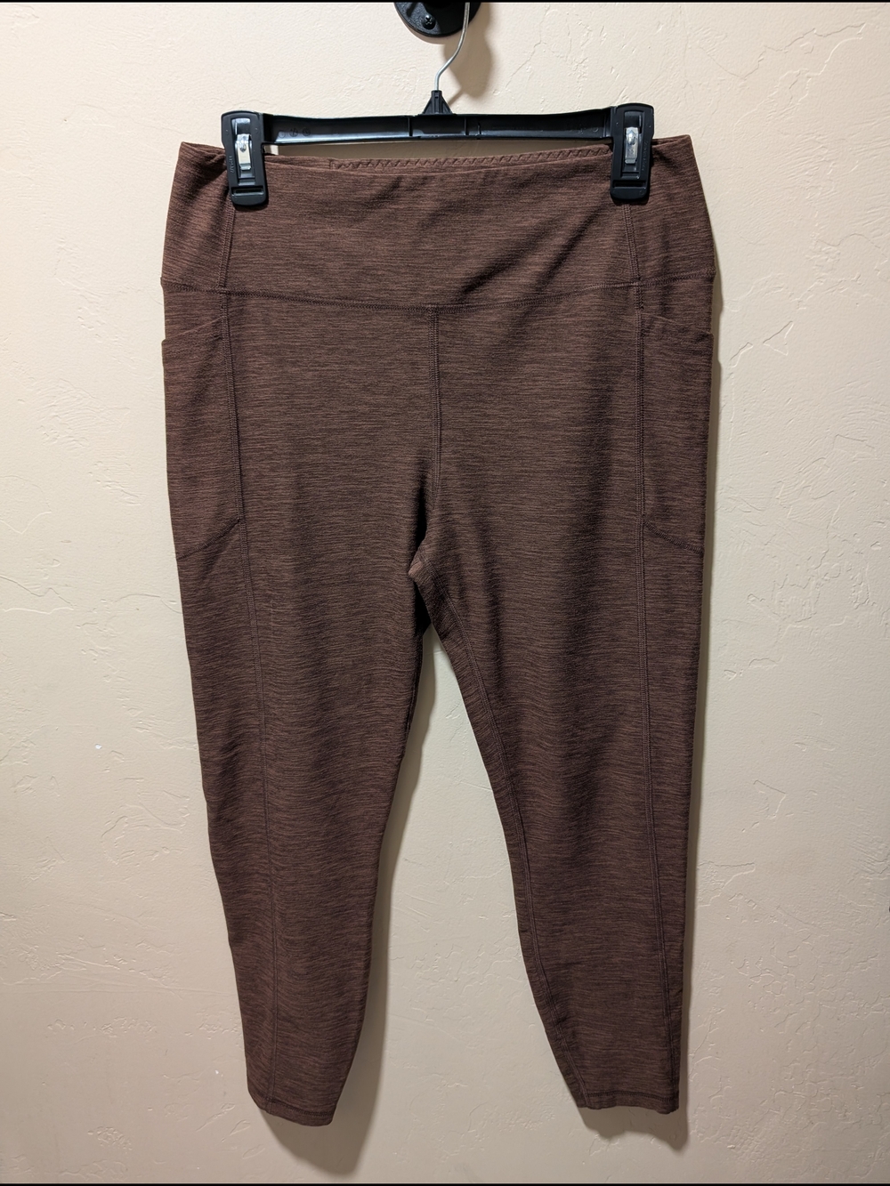 EUC Victoria Secret VSX Heatheres Brown High-Rise Leggings W/ Side Pockets Large